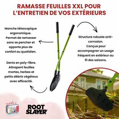 RootSlayer XXL Leaf Rake with Telescopic Handle