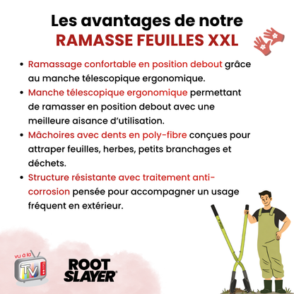 RootSlayer XXL Leaf Rake with Telescopic Handle